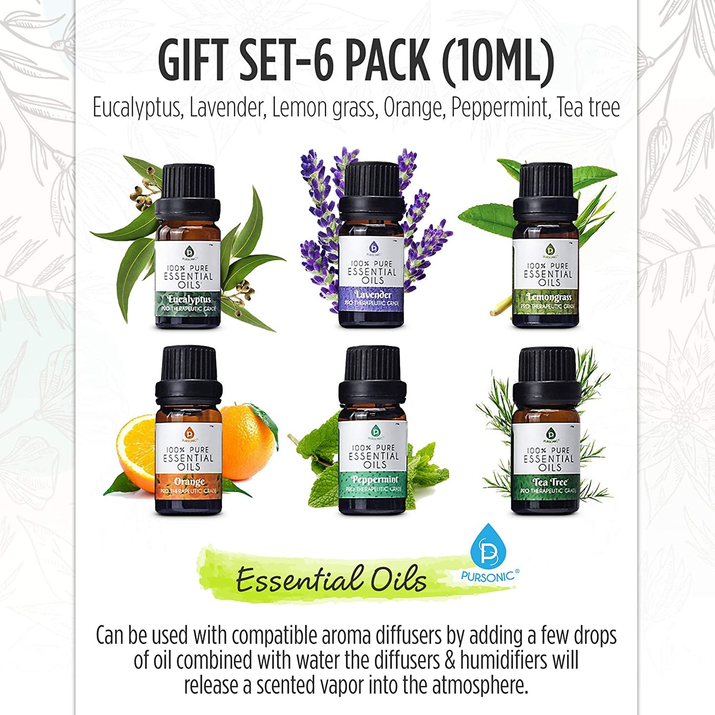 Fresch Scent Package - LED Crystal Salt Humidifier + 6-Pack Pure Essential Oils 10mL